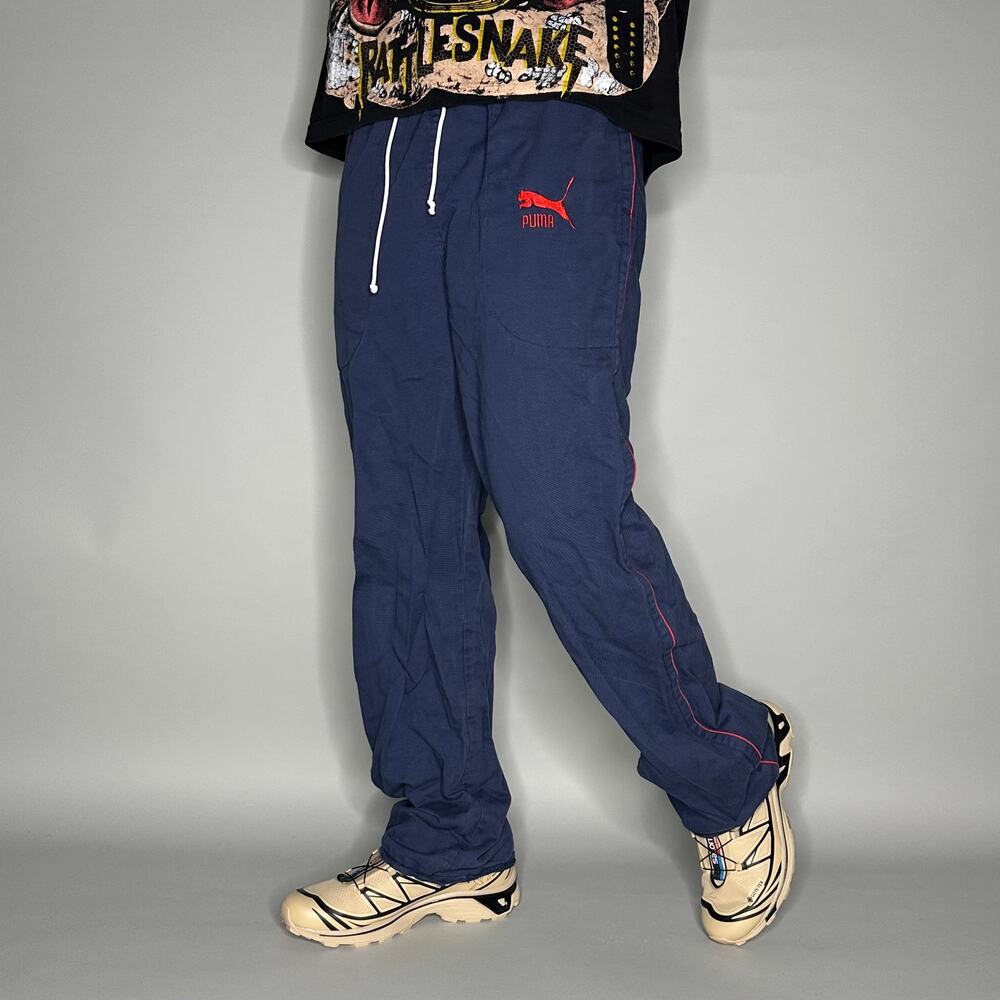 Vintage 90s Puma Sweatpants Mens XL Baggy Wide Leg Navy Blue Red Cotton